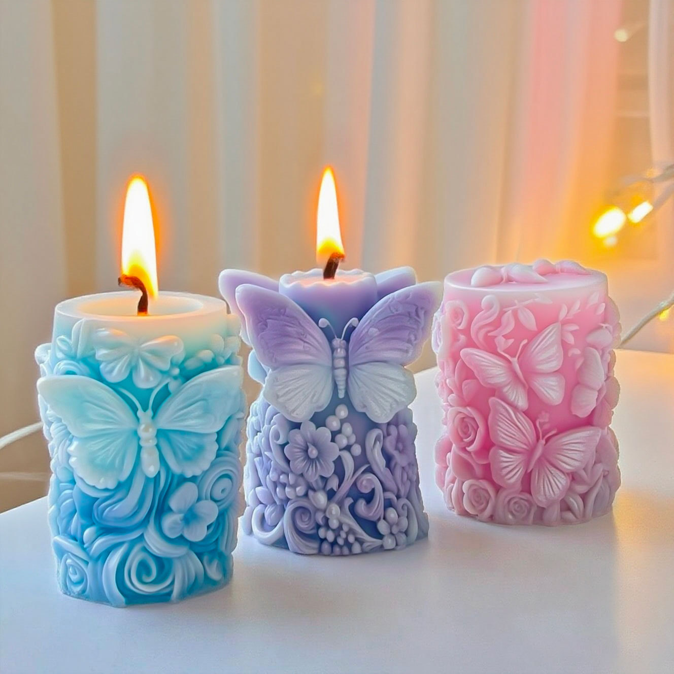 3D Printing Concrete - 3D Butterfly Flowers Relief Cylinder Candle