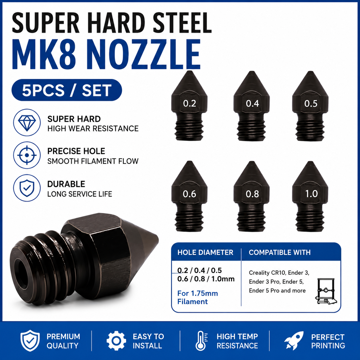Super Hardened Steel Nozzle MK - đánh giá và giá 3D Printer Hotend Kit
