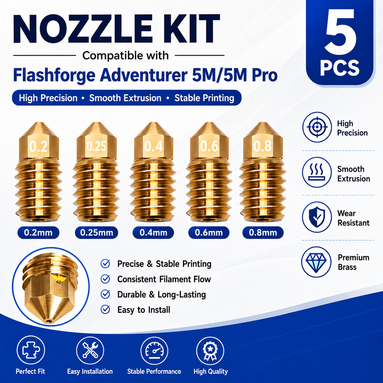 For Flashforge Adventurer 5M ( - đánh giá và giá Nozzle 0.4Mm Hardened