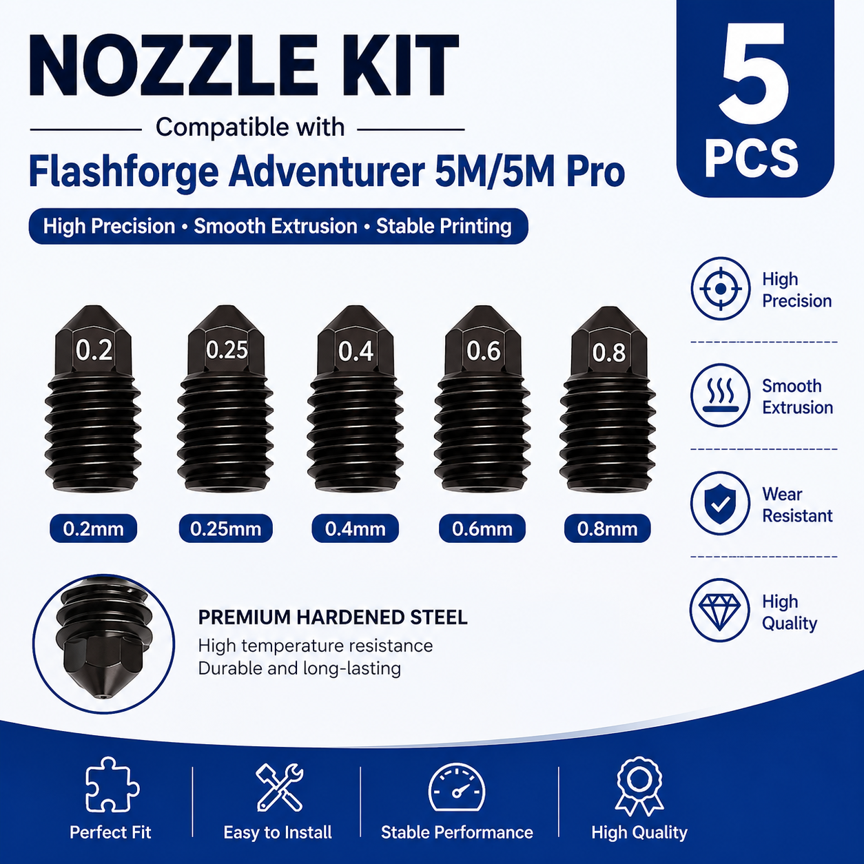 For Flashforge Adventurer 5M ( - đánh giá và giá Nozzle 0.4Mm Hardened