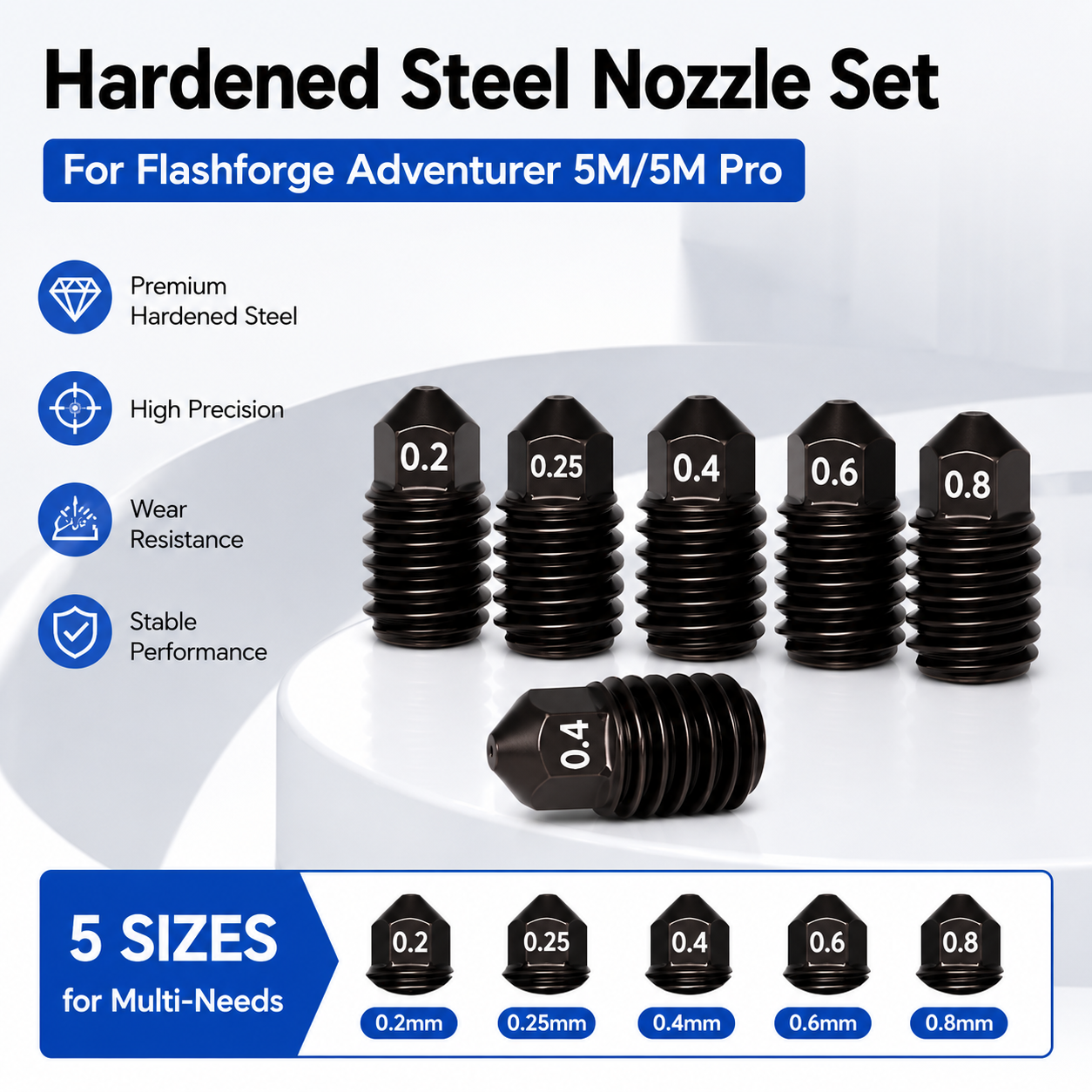 For Flashforge Adventurer 5M ( - đánh giá và giá Nozzle 0.4Mm Hardened